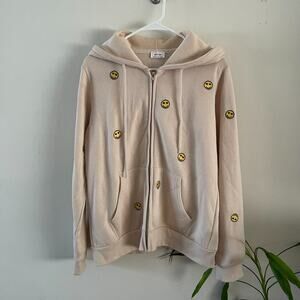 Reflex Smiley Face Full Zip Hoodie Womens Large Tan Yellow Graphic Casual Cozy